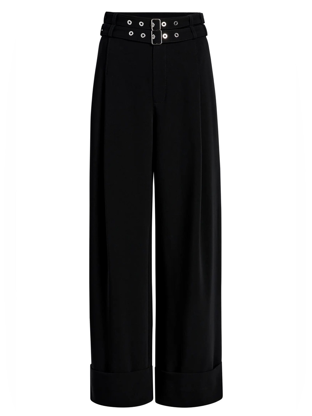 $425 cinq a sept Black Cortina Belted Wide Leg Pants Pockets Cuffs 2